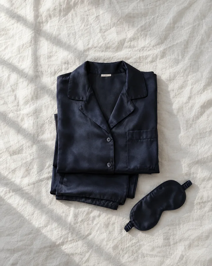 Concept render: flat lay of an Ink silk long set and eye mask